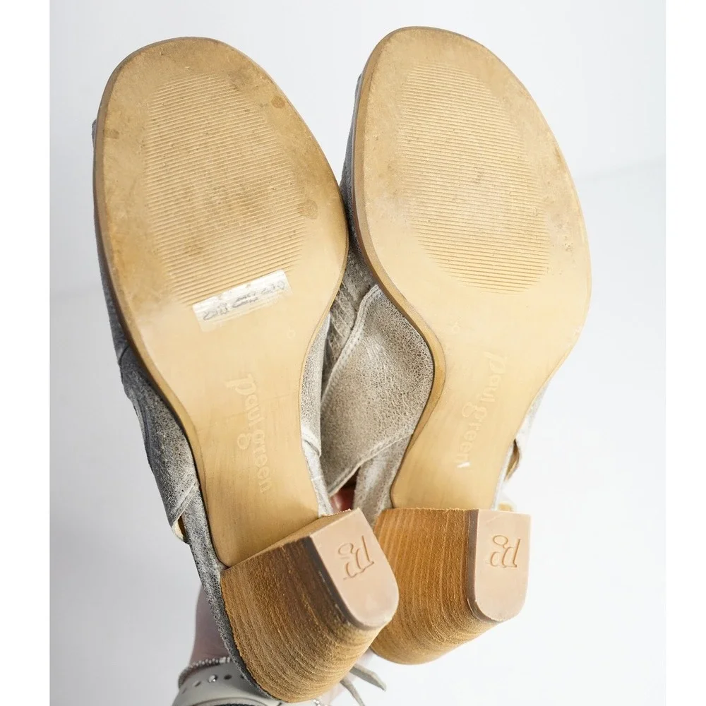 Paul Green,‎ Metallic Silver Peep Toe Heel Booties Size 8 Chunky Heel Side Zip
